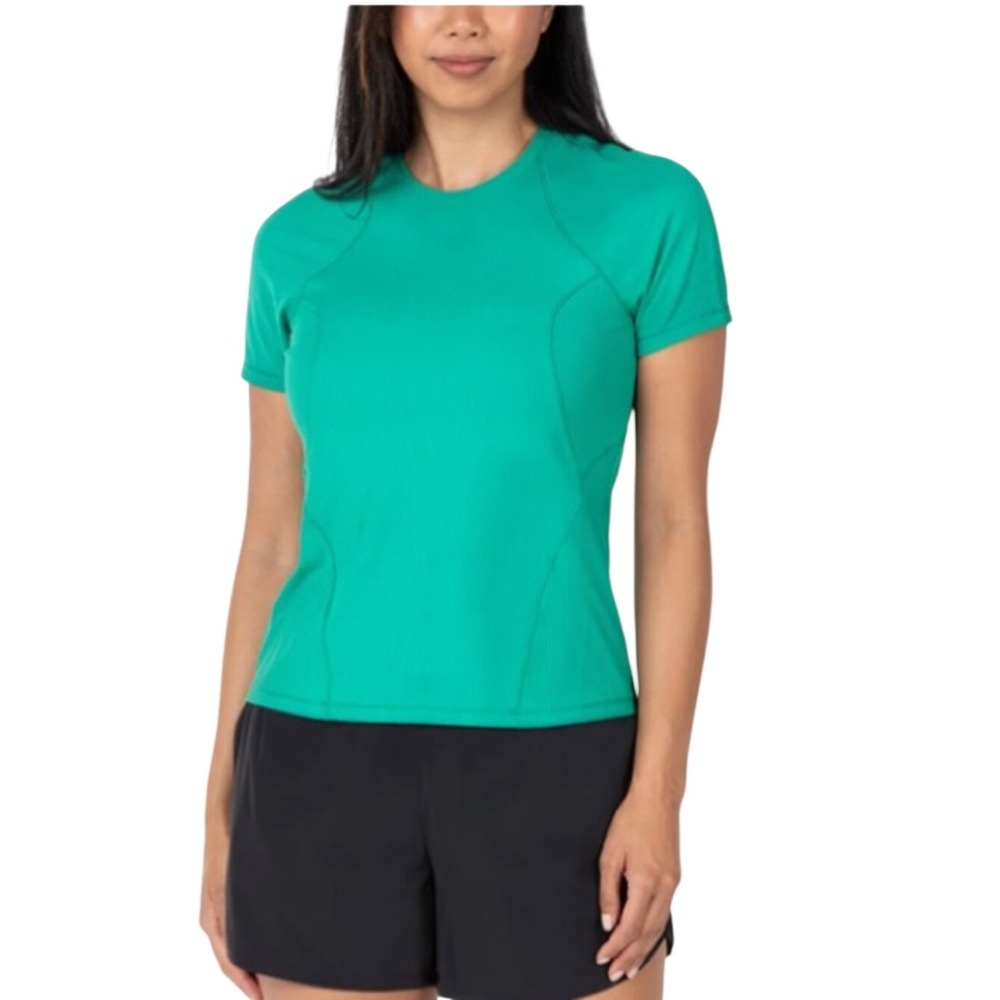 Spyder Womens Ribbed Short Sleeve Active Top Workout Shirt Green Medium‎ M